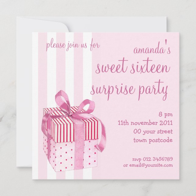Invitación de cumpleaños de regalo rosa (Anverso)