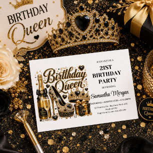 Invitación de cumpleaños de reina de fiesta de pur