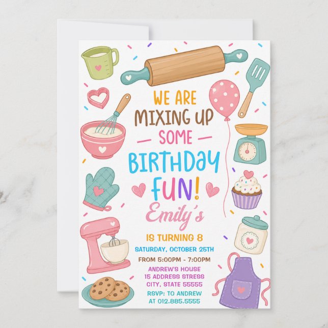 Invitación de Cumpleaños de Repostería Personaliza (Anverso)