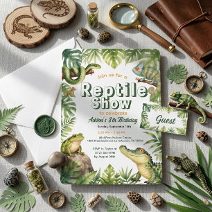 Invitación de cumpleaños de reptil de jungla con a
