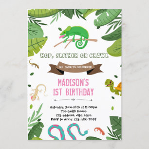Invitación de cumpleaños de reptiles Chicas
