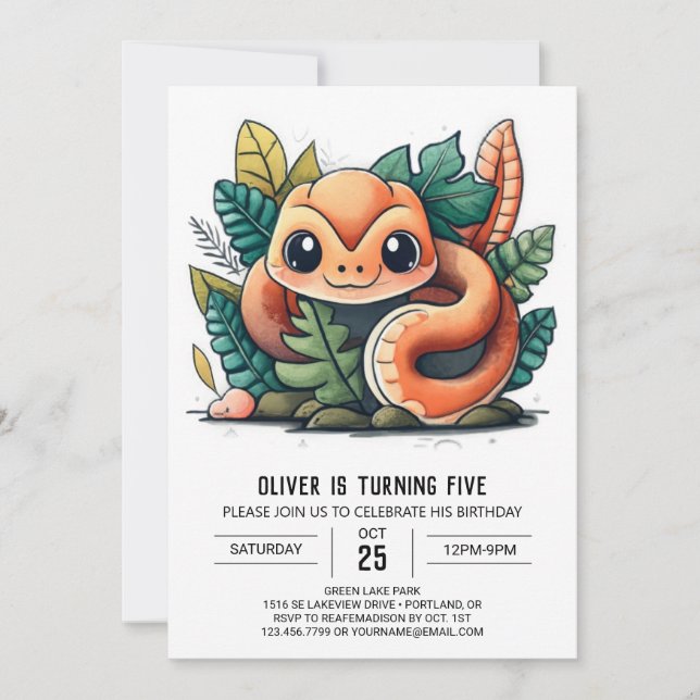 Invitación de cumpleaños de Reptiles Cute (Anverso)