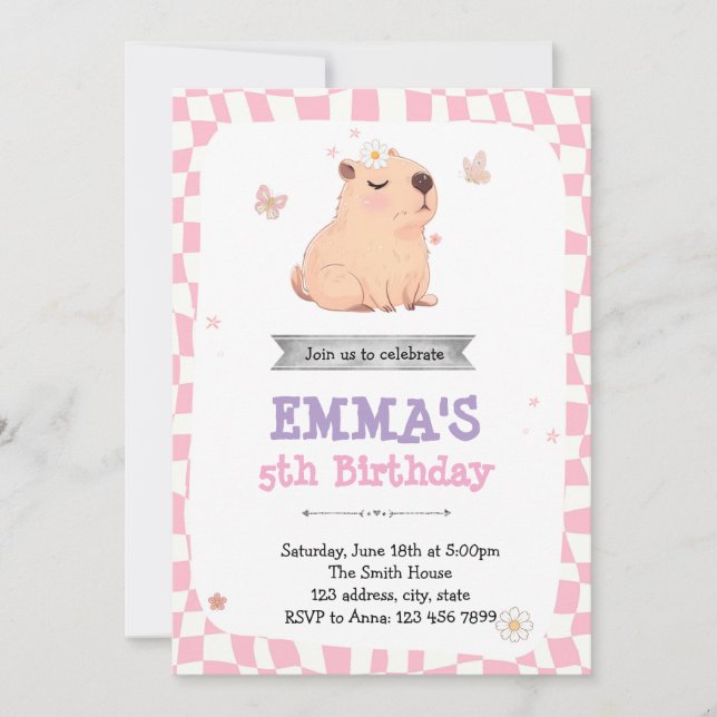 Invitación de cumpleaños de Retro Capybara (Anverso)