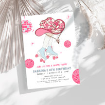 Invitación de cumpleaños de Retro Cowgirl rollersk