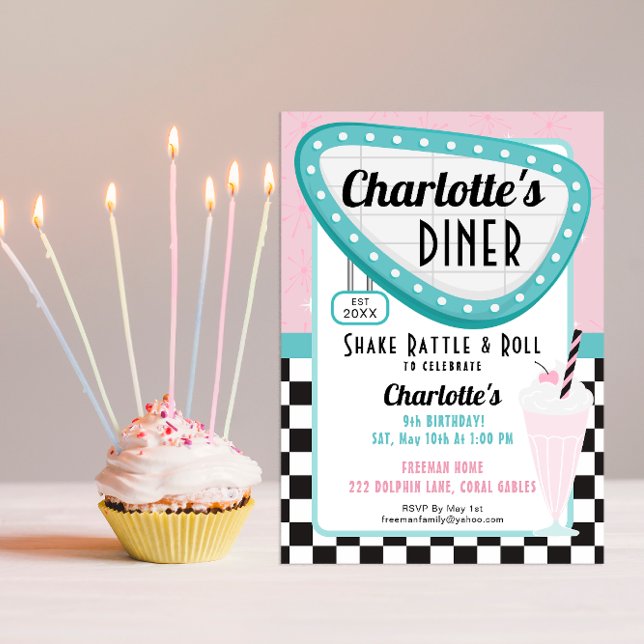 Invitación de cumpleaños de Retro Diner de los año (Themed Birthday Invitation)