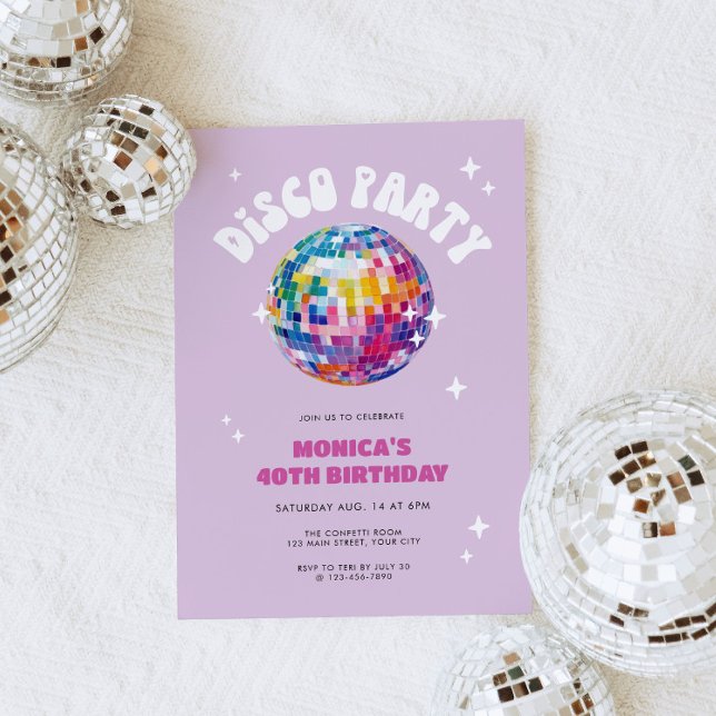 Invitación de cumpleaños de Retro Disco Ball (Retro Disco Party Invite)