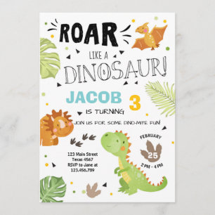 Invitación de cumpleaños de Roar Dinosaur Dino Fie