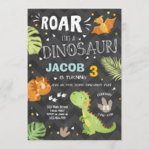 Invitación de cumpleaños de Roar Dinosaur Dino Fie