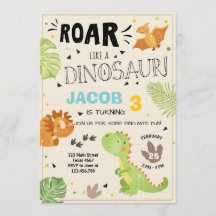 Invitación de cumpleaños de Roar Dinosaur Dino Fie