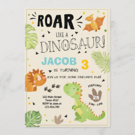 Invitación de cumpleaños de Roar Dinosaur Dino Fie