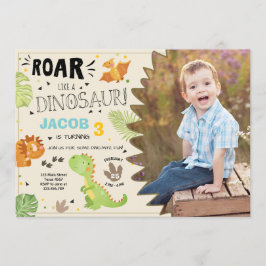 Invitación de cumpleaños de Roar Dinosaur Dino Fie