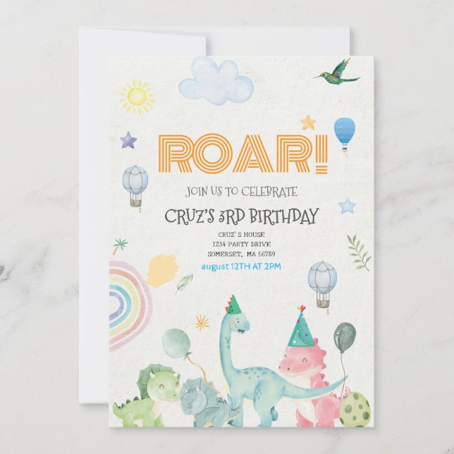 Invitación de cumpleaños de Roar dinosaure (Anverso)