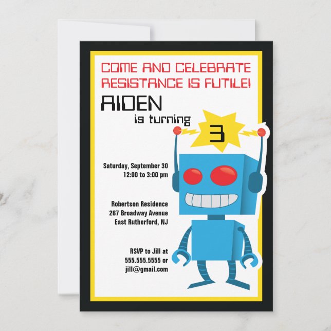 Invitación de cumpleaños de Robot (Anverso)