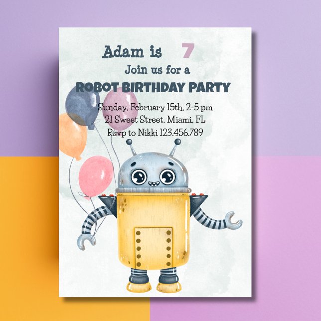 Invitación de cumpleaños de robot (Subido por el creador)