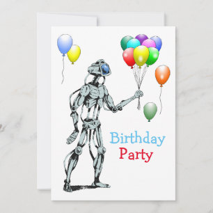 Invitación de cumpleaños de robot con globos