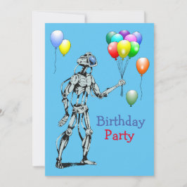 Invitación de cumpleaños de robot con globos