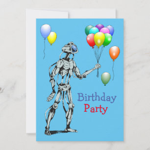 Invitación de cumpleaños de robot con globos