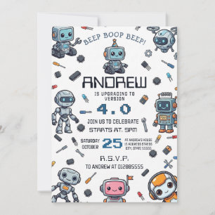 Invitación de cumpleaños de robot de tecnología pe