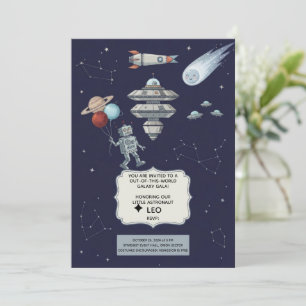 Invitación de cumpleaños de robot espacial lindo
