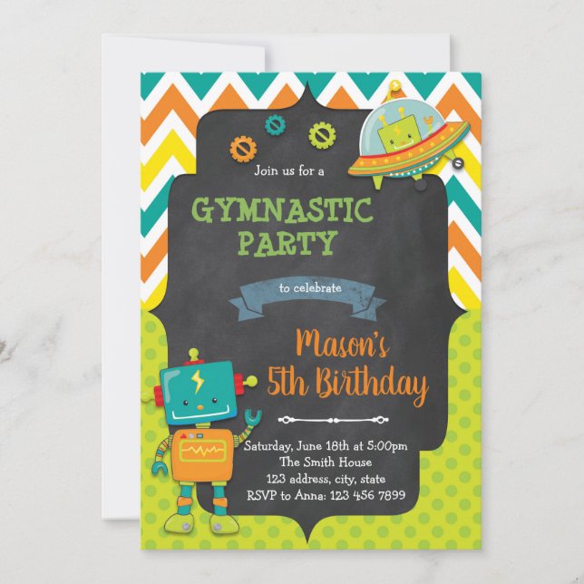 invitación de cumpleaños de robot lindo (Anverso)