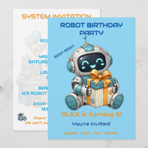 Invitación de cumpleaños de robot niño Tech Beep B