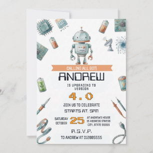Invitación de cumpleaños de robot pequeño personal