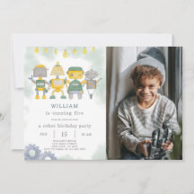 Invitación de cumpleaños de Robot verde con foto