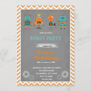 Invitación de cumpleaños de robot vintage