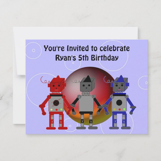 Invitación de cumpleaños de robots geniales (Anverso)