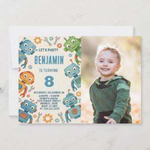 Invitación de cumpleaños de robots juguetones para