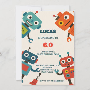 Invitación de cumpleaños de robots modernos