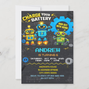 Invitación de cumpleaños de robots personalizados