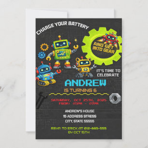 Invitación de cumpleaños de robots personalizados