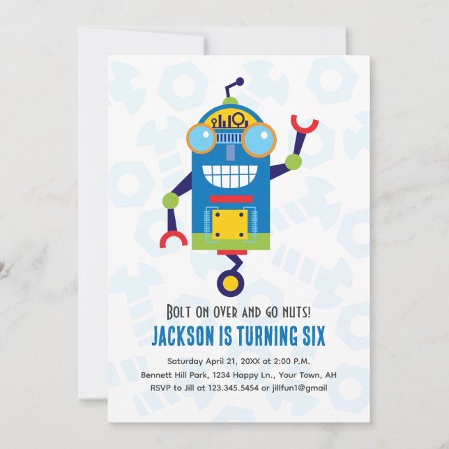 Invitación de cumpleaños de robots robots (Anverso)