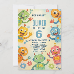 Invitación de cumpleaños de robots singulares para
