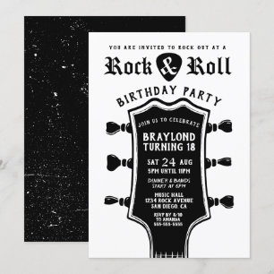 Invitación de cumpleaños de Rock N Roll con guitar