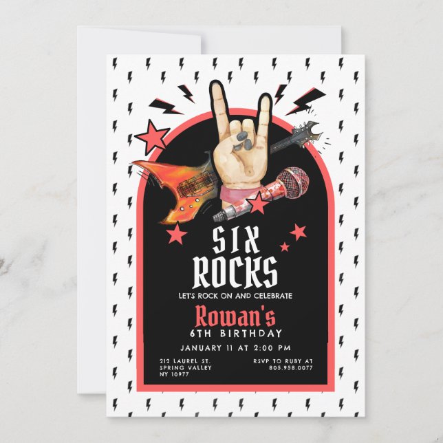 Invitación de cumpleaños de rock y rollo a cualqui (Anverso)