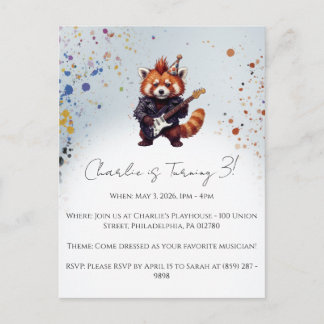Invitación de cumpleaños de Rocker Panda Rojo