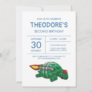 Invitación de cumpleaños de Rocket Turtle