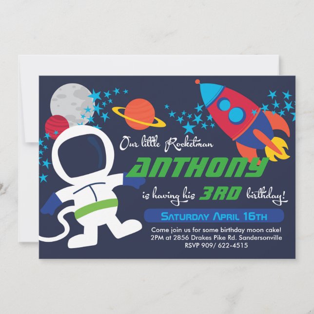 Invitación de cumpleaños de Rocketman 5x7 (Anverso)