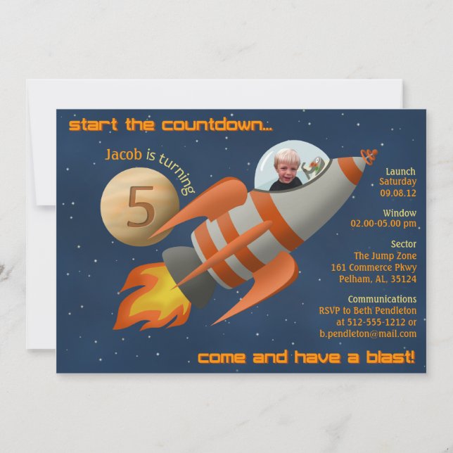 Invitación de cumpleaños de Rocketship (Anverso)