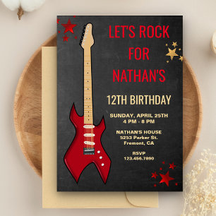 Invitación de cumpleaños de rockstar con guitarra 