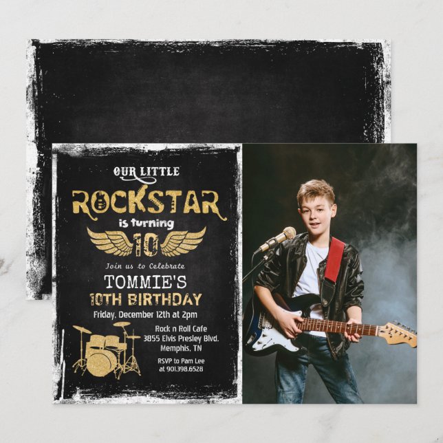 Invitación de cumpleaños de rockstar para cualquie (Anverso / Reverso)