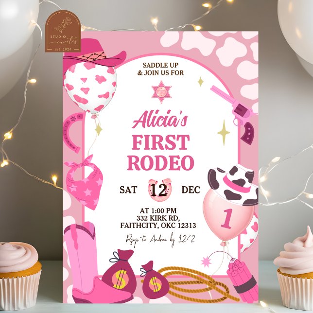 Invitación de cumpleaños de rodeo de vaquero rosa (Subido por el creador)