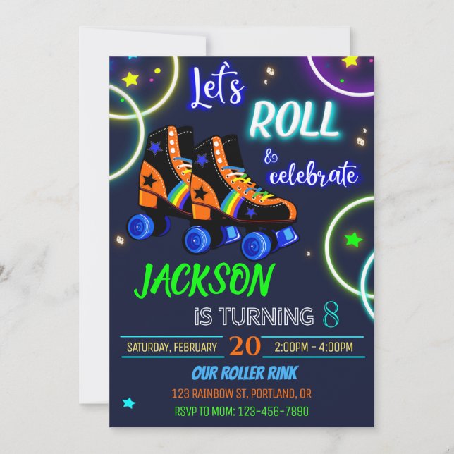 Invitación de cumpleaños de Roller niño Invitación (Anverso)