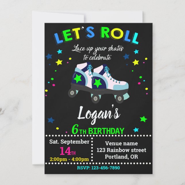 Invitación de cumpleaños de Roller niño Invitación (Anverso)