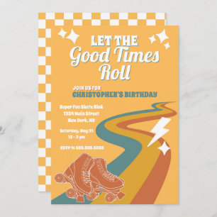 Invitación de cumpleaños de Roller Skate Retro Gro