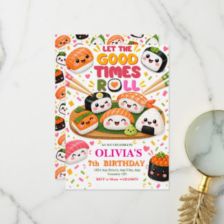 Invitación de cumpleaños de rollo de sushi japonés