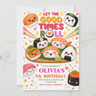Invitación de cumpleaños de rollo de sushi japonés