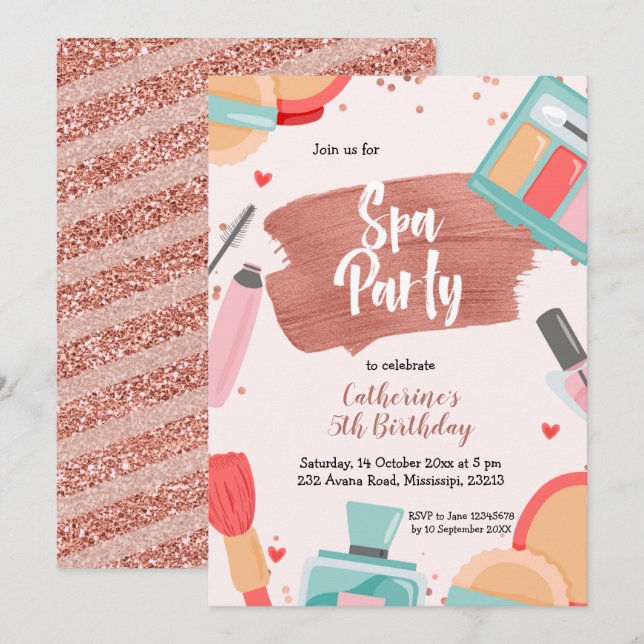 Invitación de cumpleaños de Rosa de Spa (Anverso / Reverso)